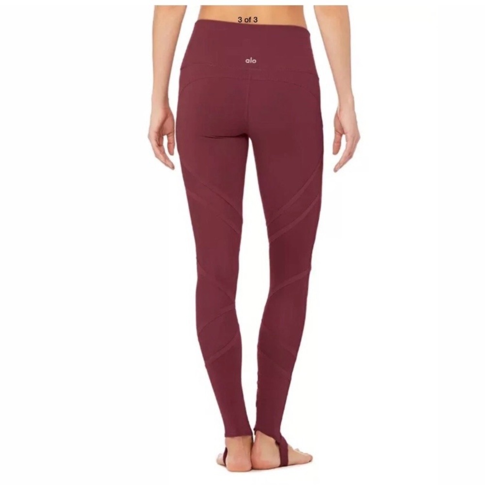 Alo Yoga Wrapped High Waist Stirrup Legging Black Cherry Size S Mesh Detail #464